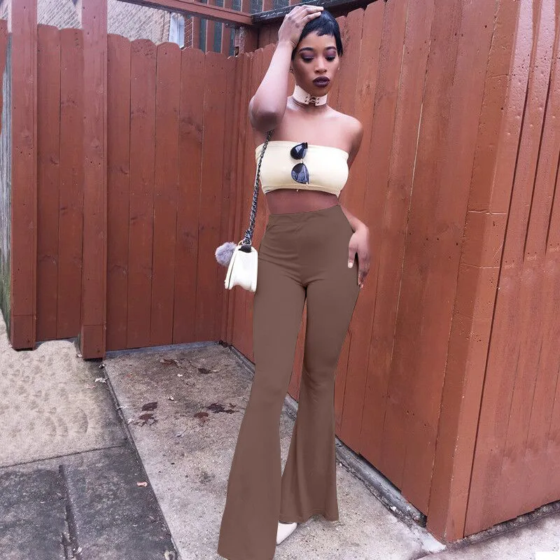 Custom wholesale latest ladies trousers women flare corduroy pants