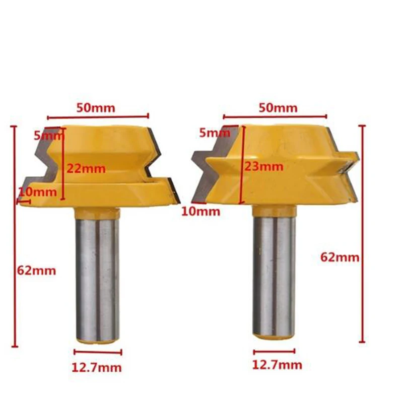 1/2'Shank 2PCS lock miter router 22.5 degree glue joinery  bit set tenon wood cutter for woodworking power tool
