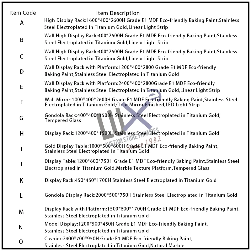 LUX Customized Factory Custom Ladies Clothes Store Fixtures With Golden Clothing racks for clothing store women