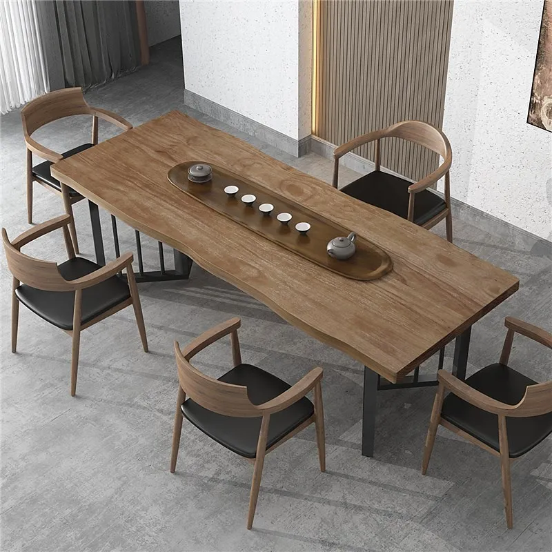 Modern simple home Chinese table and chair combination living room furniture solid wood tea table set
