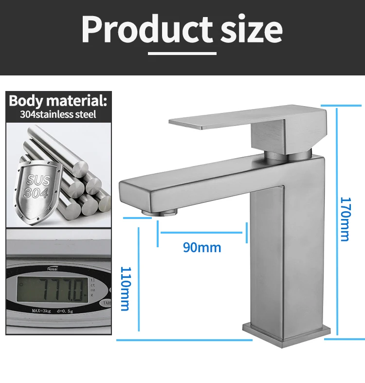 Luxury 304 Stainless Steel Wholesale Brushed Black Bathroom Basin Faucets Hot And Cold Basin Faucet