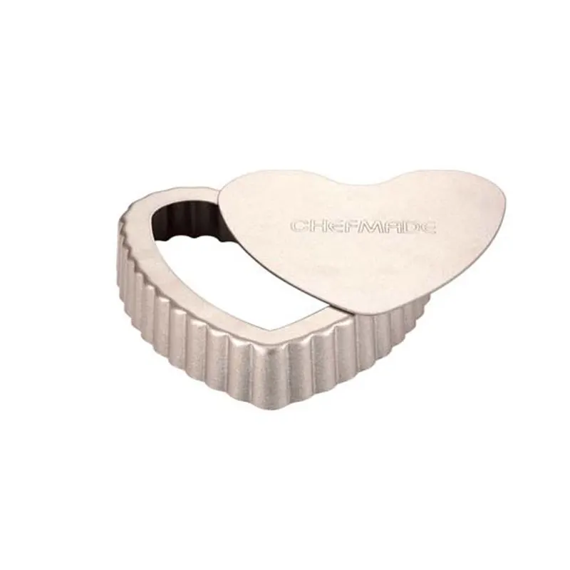 
CHEFMADE 4 Inch 4Pcs with Removable Loose Bottom Non-Stick Heart-Shaped Quiche Bakeware Set 4 Of Mini Heart Bake Pan 