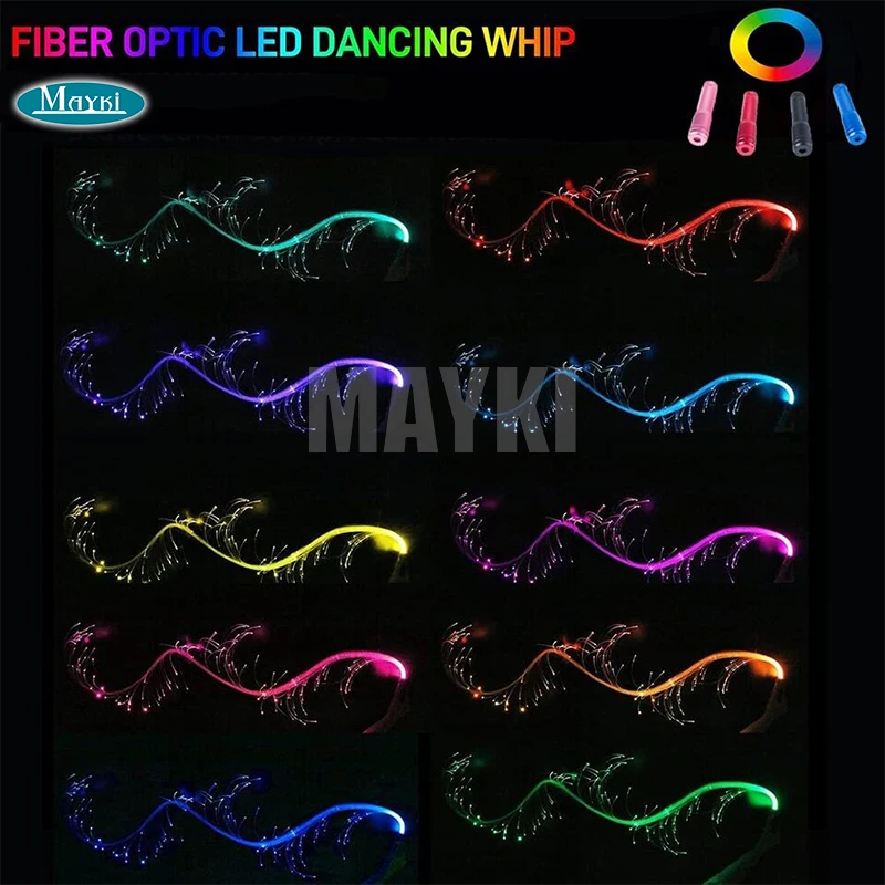 10 Colors Fiber Optic Whip Rave Toy for Parties Light Shows 360° Swivel Flow Pixel Flash Whip 6ft RGB Fiber Optic Whip Dance