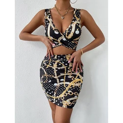 Summer Tops and skirt Printed mini women ruched sexy bodycon dress
