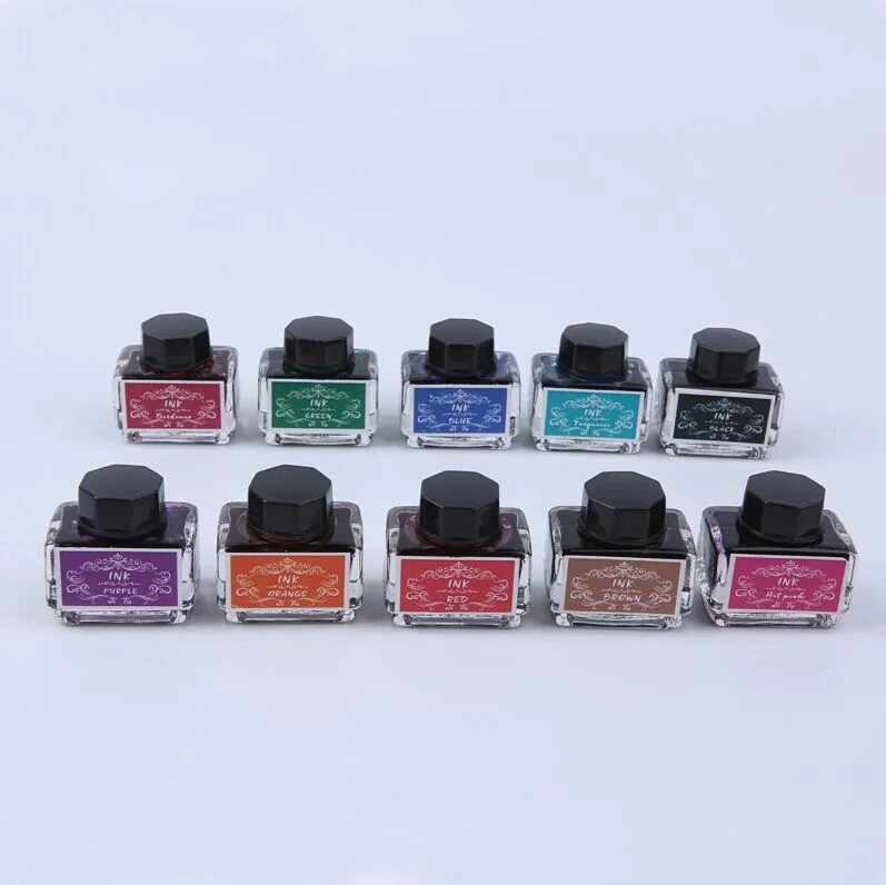 10 Colors Fountain Pen Ink Non-Carbon Art Craft Calligraphy Pen Ink Set 15ml Bottle