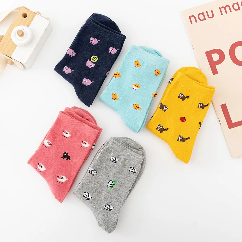 High Quality Women Custom Logo Cartoon Animal Socks Breathable Fashion Cute Panda Socks Sweat-absorbent Pig Sheep Cotton Socks