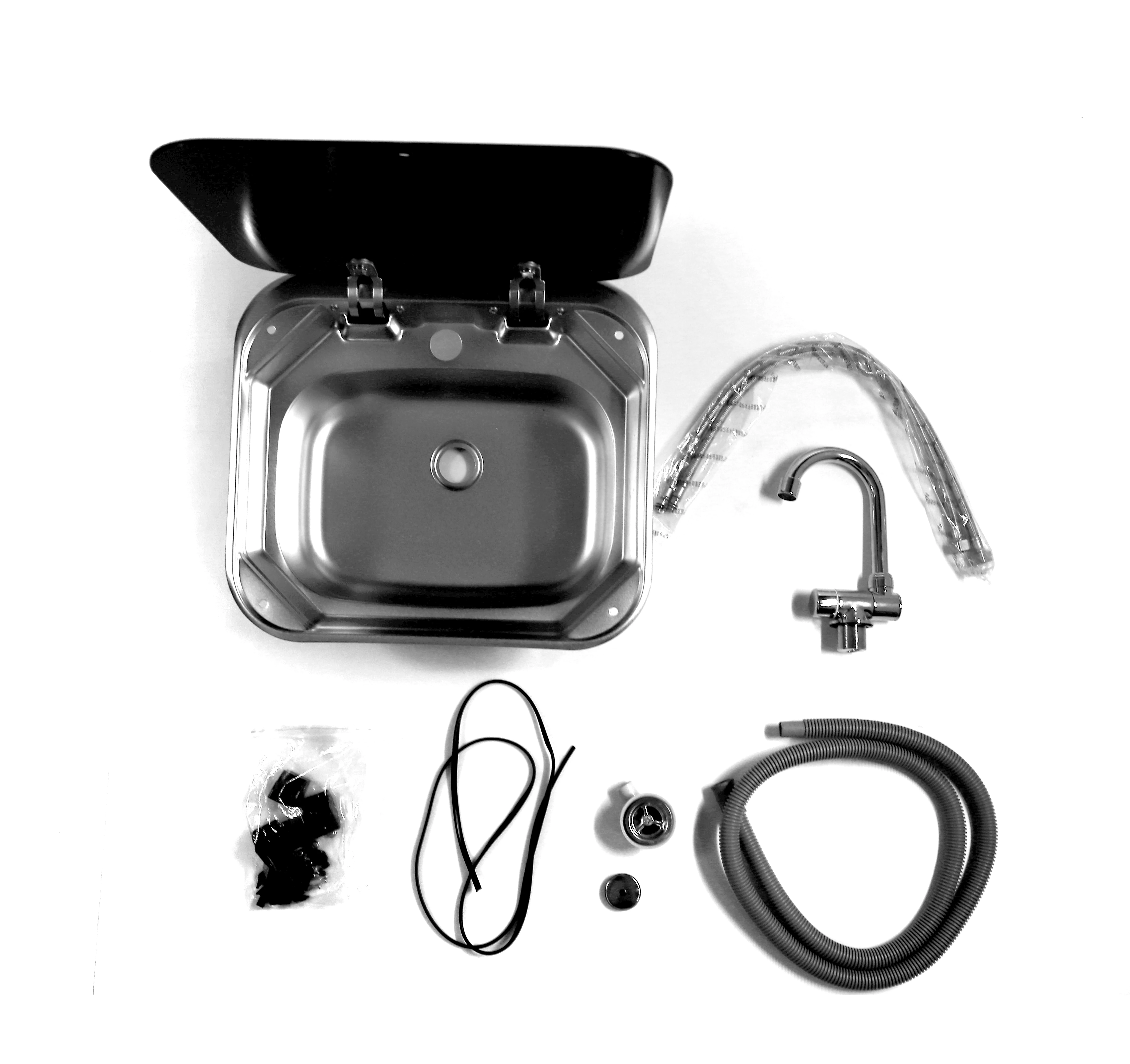 RV sink with cover kitchen sink vegetable sink foldable flip cover single slot stainless steel square water basin