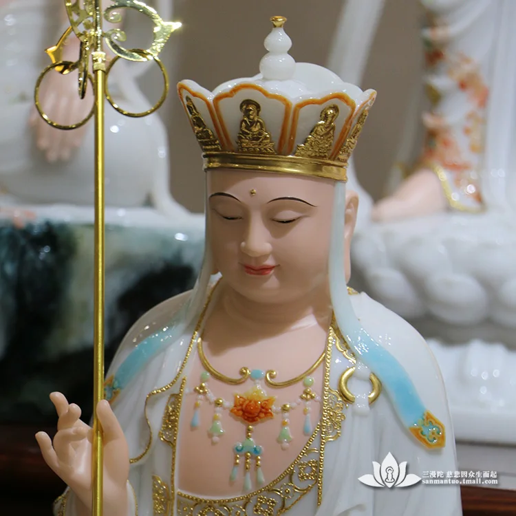 White marble Jade Tibetan Bodhisattva Buddha statue Home decoration Wha three saints Buddhist idol Dizang Bodhisattva jade Buddh