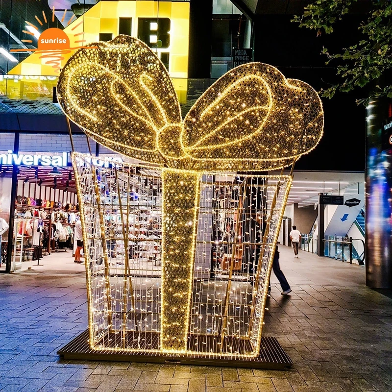 Customized Commercial Outdoor Christmas Holiday Garden Garden Decoration Lighting LED 3d Gift Box Theme Light