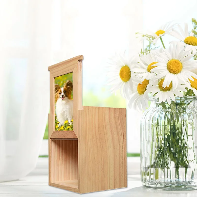 Popular Pine Solid Pet Funeral Dog Cat Cremation Container Ornament Pet Memory Box Wooden Pet Urns Dog Caskets