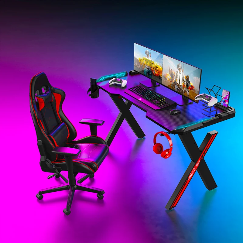 Competitive Customized RGB LED Cup Headset Holder 120cm Metal PC Computer Table Gaming Desk Gamer Table