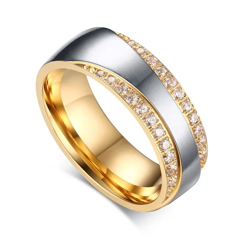 Sini Jewelry Wholesale Stainless steel couple wedding ring fashion 14k gold micro set 3A diamond ring jewelry