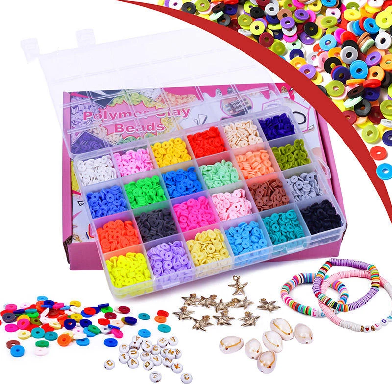 2023 Hot Sale Colorful Polymer Clay Beads Flat Round 6mm Decorative Clay Beads Diy Clay Bead Set with Charms