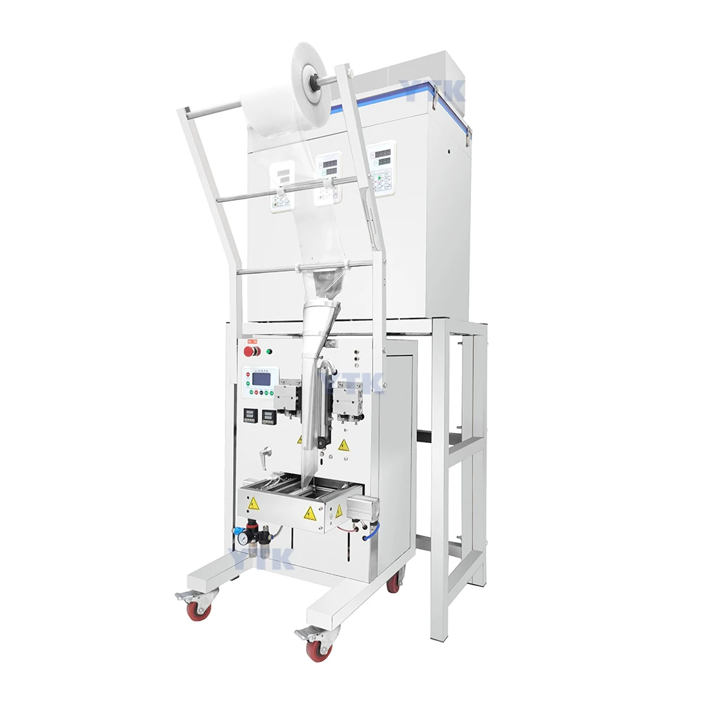 Automatic 2-200g 3 heads Bag Packing Machine with 4 cylinders and New PLC panel for pills, seeds, melon seeds, dog food, coffee