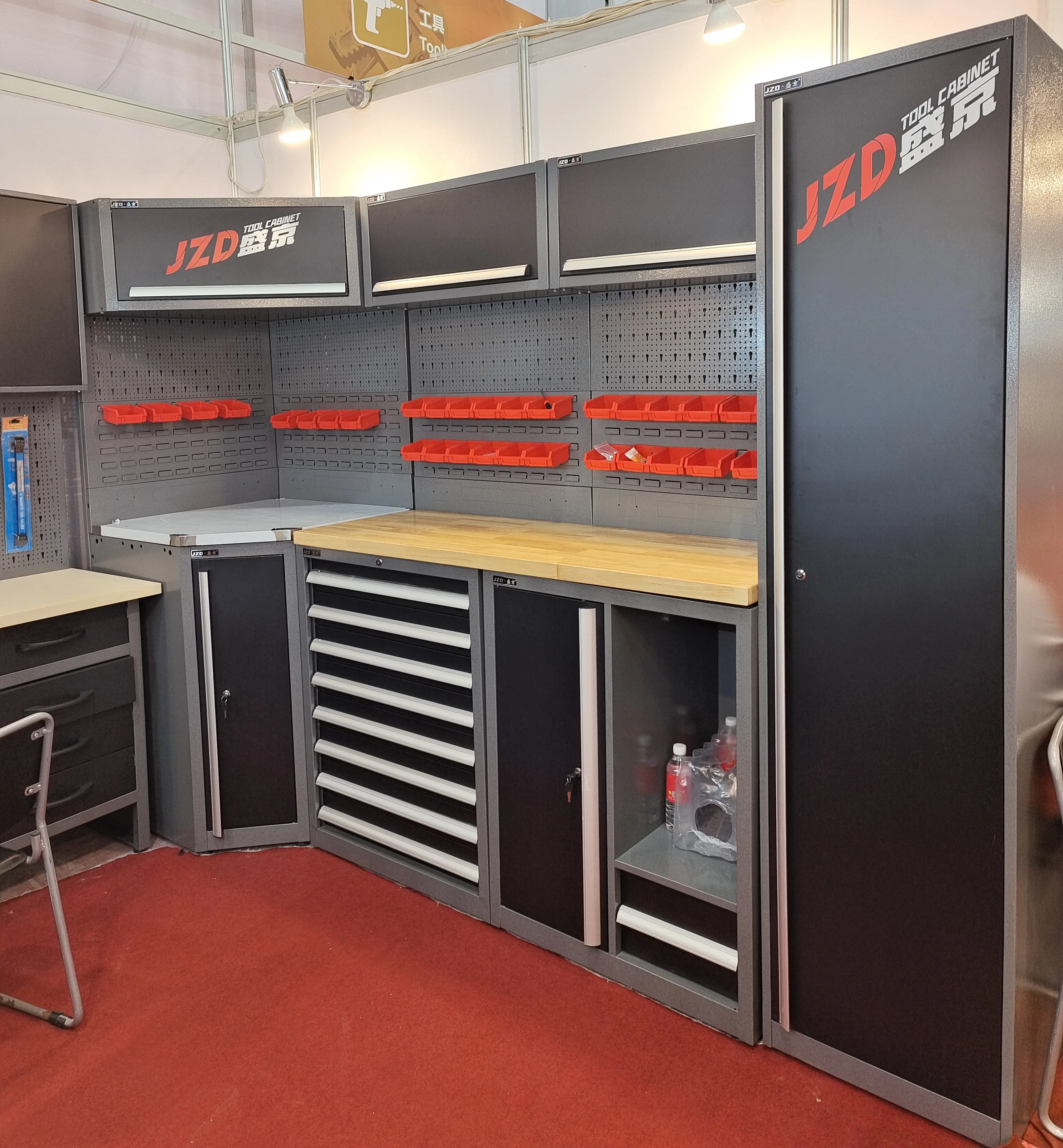 JZD factory heavy duty Steel modular garage storage L shaped workbench workplace workshop cabinet