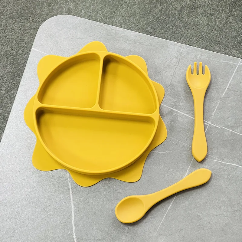 Food Light Blue Dinner Tableware Kids Plate Set Children Lion Suction Plate Silicone Plate