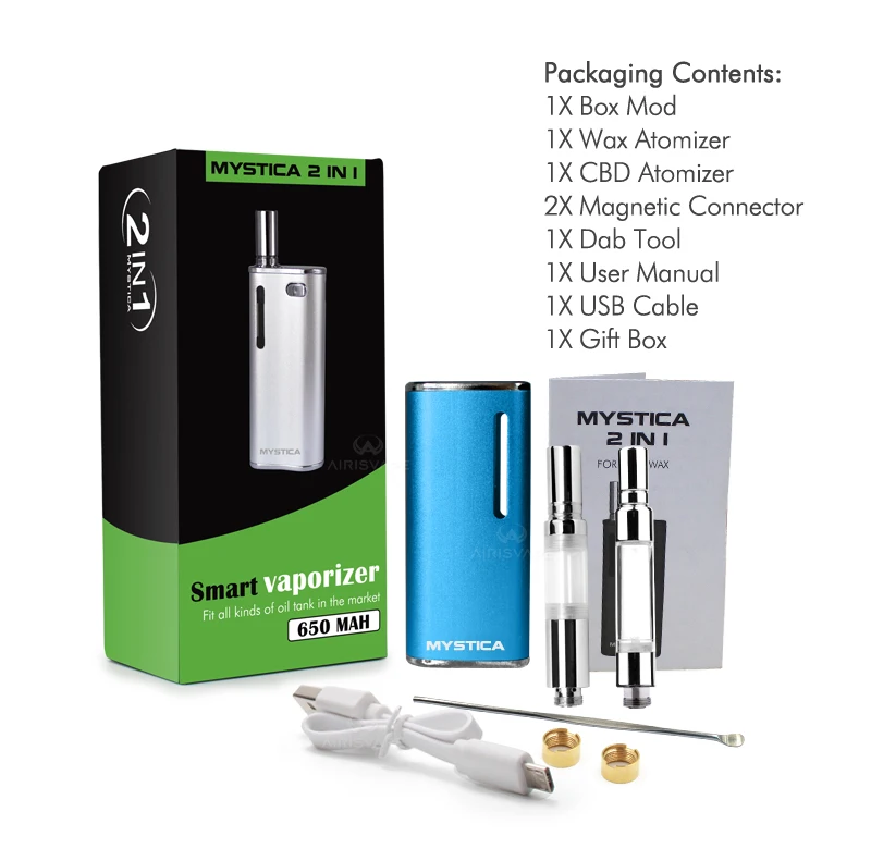 Airistech 650mAh Mystica 2 in 1 Vaporizers regular battery CBD /Wax Kit