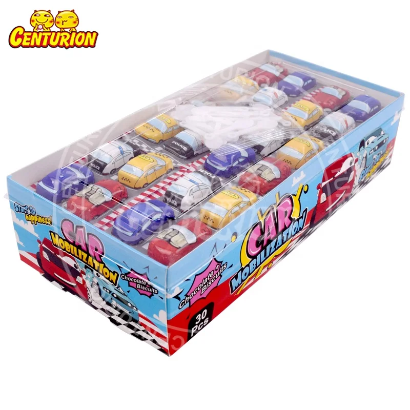 Wholesale new item 9 grams 4 in 1 cartoon mobilization car halal with biscuit ball surprise chocolate cup candy