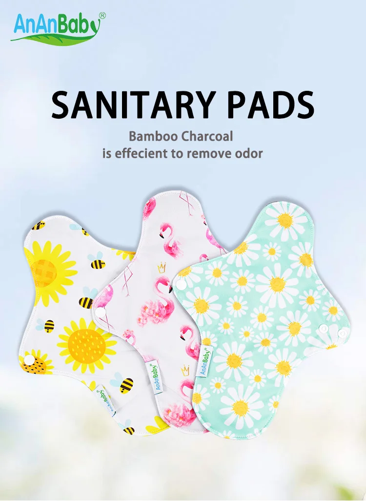 Bamboo Charcoal Cloth Menstrual Pads Reusable Wash Pads Menstrual Sanitary Napkin Pad Organic In Bulk