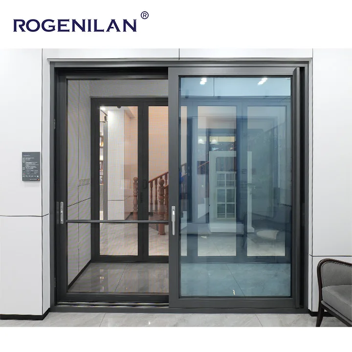 High Quality Energy Efficient Aluminium Double Tempered Glass Patio Three Rail Sliding Doors