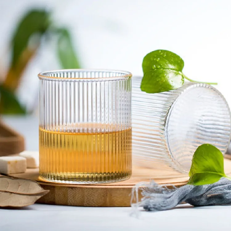 Wholesale vertical grain transparent glass high borosilicate heat-resistant tea cup milk latte container high-value water cup