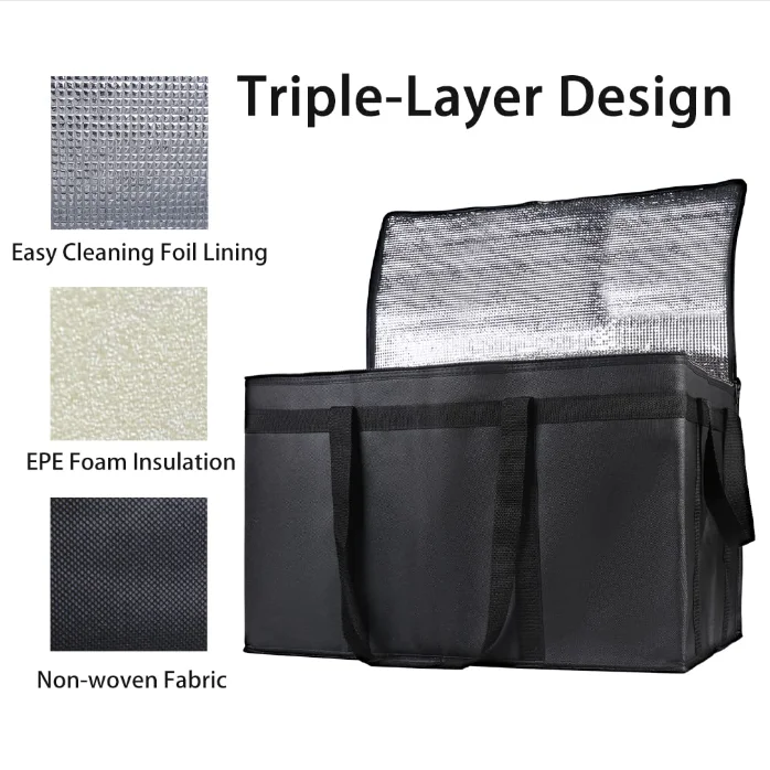 Large Capacity Insulated Food Bag XXXL Size Pizza Bag Hot/Cold Food Reusable Commercial Cooler Bag Catering Parties