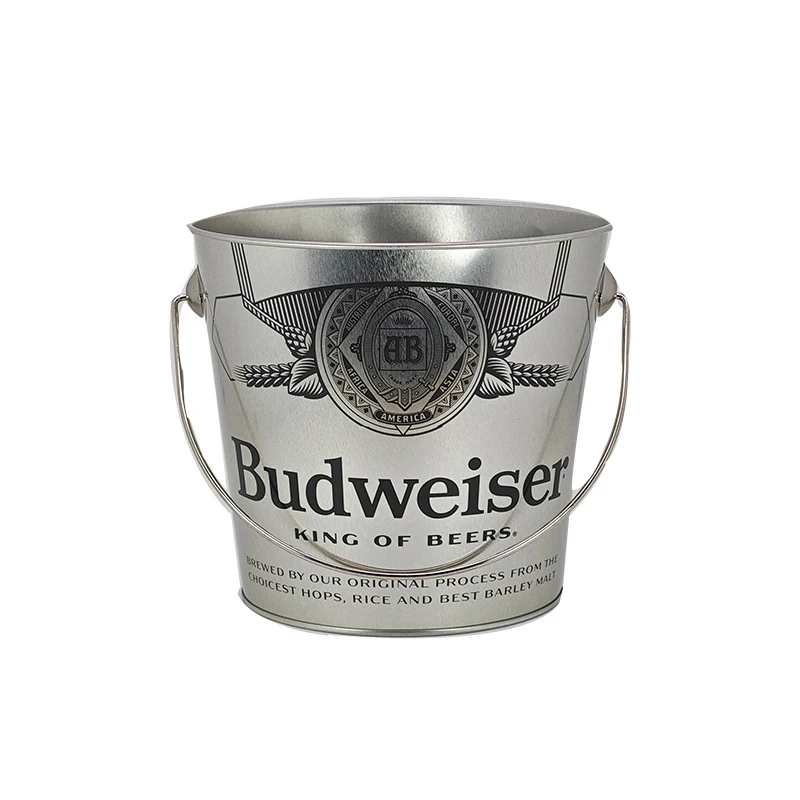 Party tin ice bucket galvanized iron primary color beer bucket hemp rope double ear circular tinplate galvanized iron ice bucket