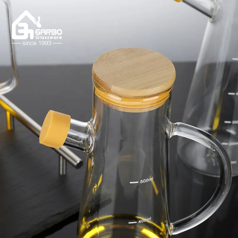 600ml 800ml 1L High Borosilicate Kitchen Cooking Olive Oil Bottle For Condiment Vinegar Glass Pot Container With Bamboo Lid
