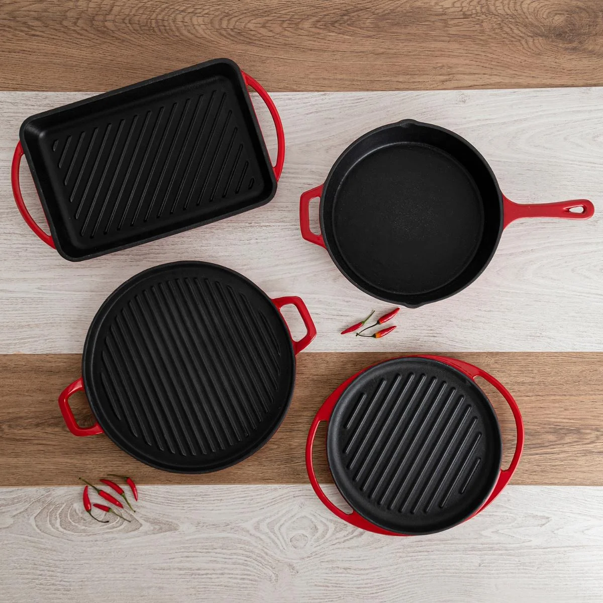 kitchen non stick enameled cast iron stove top round bbq griddle plate grill pan with two handles