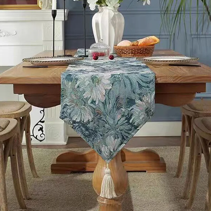33cm*160/183/200/275 cm 5 yards table runner oil painting jacquard party wedding decoration crafts linen cotton