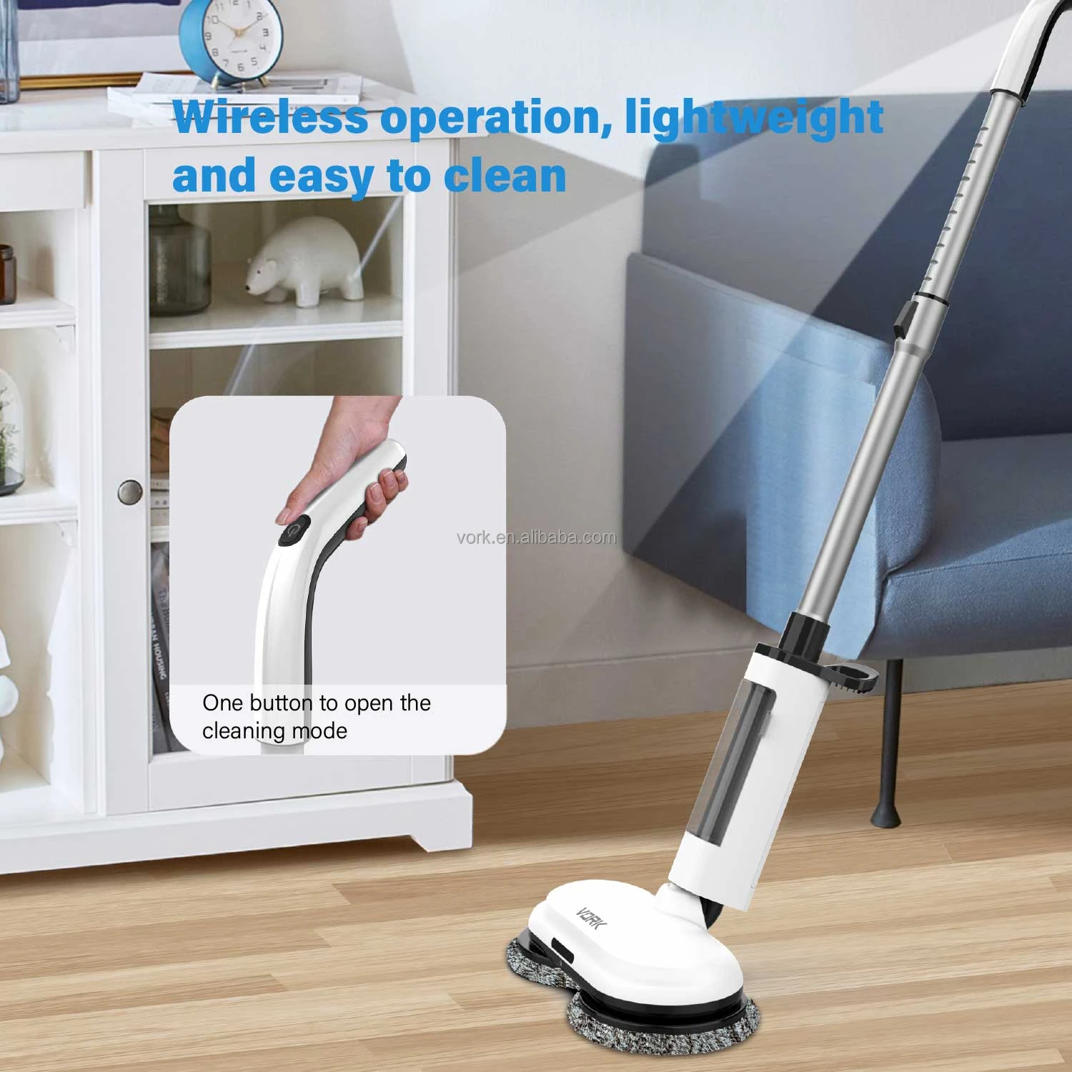 Dual-Motor Floor Cleaner Machine with Water Spray Cordless Electric Spin Mop with 330ml Water Tank and Battery Detachable