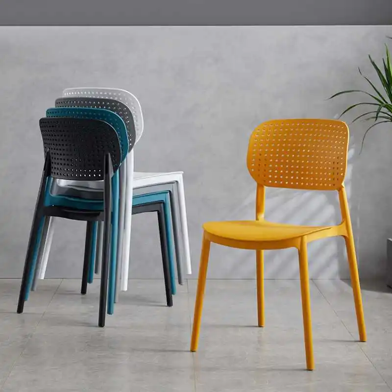 White dining chair Plastic PP chair fast food restaurant Library dessert shop backrest modern chair