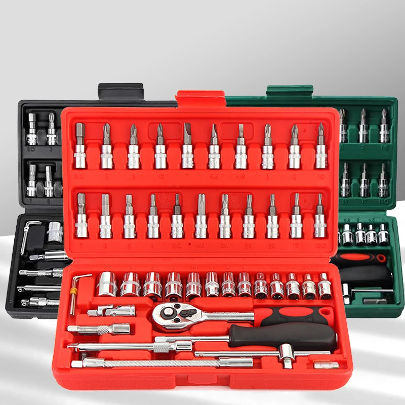 Direct Factory Sales 46 Ratchet Wrench Spanner Tools Box Handle Hardware Auto Repair Car Mechanics Socket Emergency Tool Set