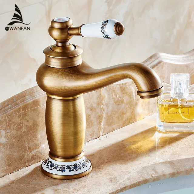 Basin Faucet Mixer Tap Single Handle Free Swivel Kitchen Hot and Cold Water Tap Single Hole Single Handle Faucet Antique Brass