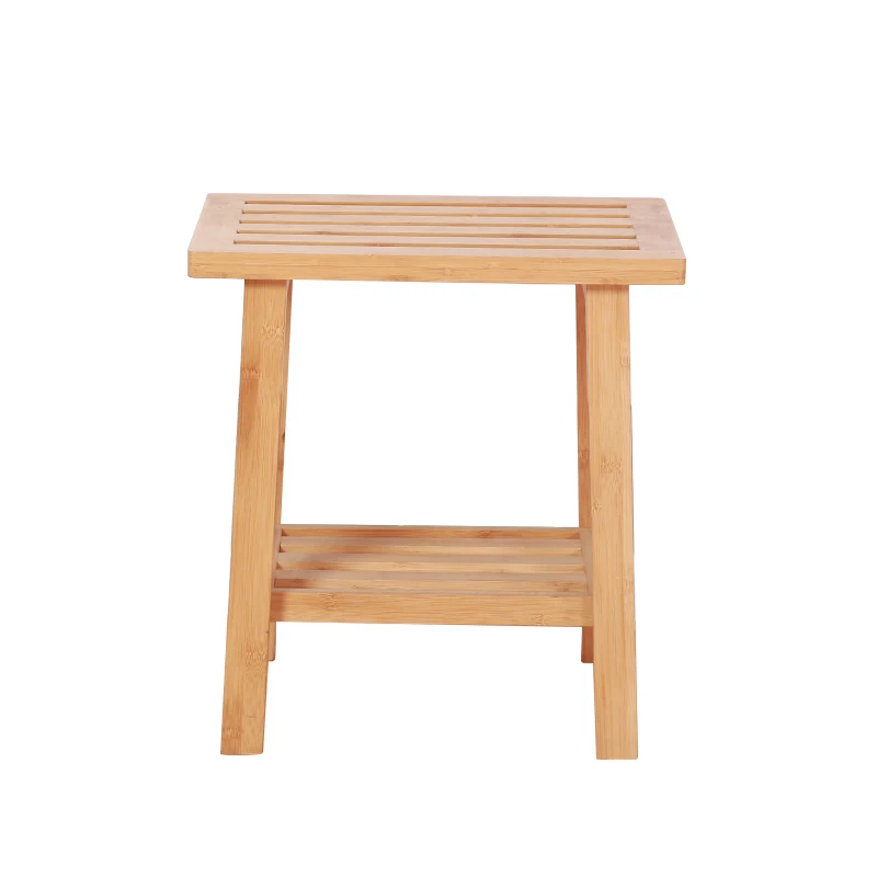 High Quality Classic Design Wood Shower Chairs Stool Bath Bench with Storage Shelf for Bathroom