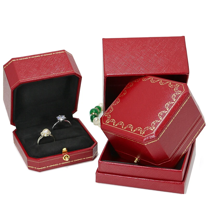 Custom logo luxury retro jewelry couple wedding ring box
