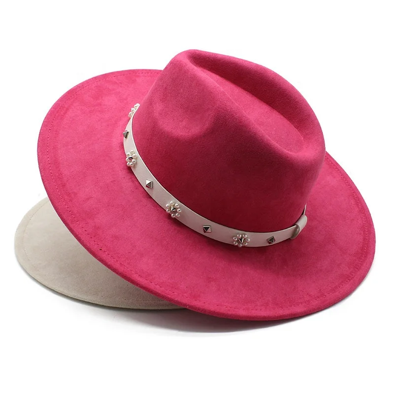 Landfond accessory Autumn winter Suede jazz hat with large brim Fedora Hat