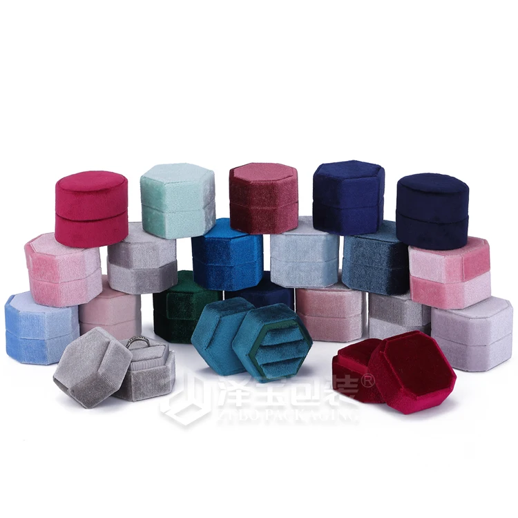 
Best-selling pink Custom shape Round square oval hexagon octagon for ring box jewelry packaging jewllery gift boxes velvet 