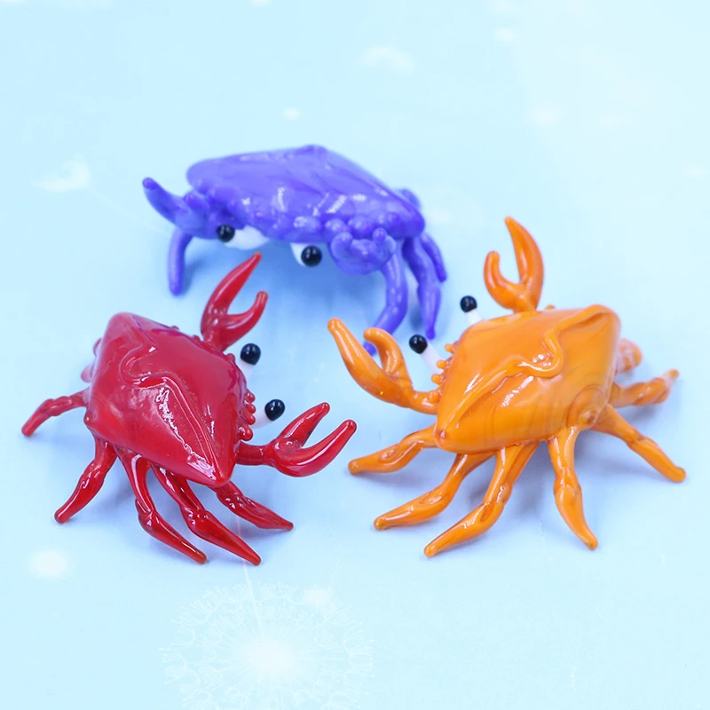 Colorful Lampwork Art Murano Glass Small Crab Animal Figurine