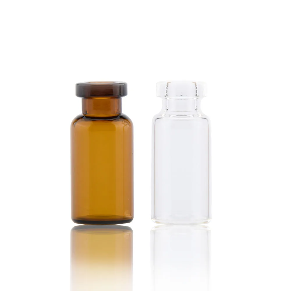 ISO quality certified 1-100ml transparent amber round bottom clamp mouth vaccine vial, aluminum cap rubber stopper