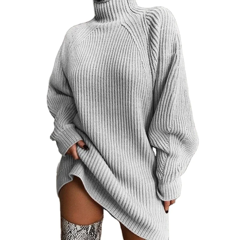
Women Long Style Half Turtleneck Sweater Pullover Ladies Sexy Raglan Sleeves Knitting Women Sweaters 