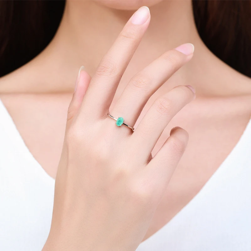 European and American style ING simple s925 sterling silver egg-shaped  opal tourmaline ring female