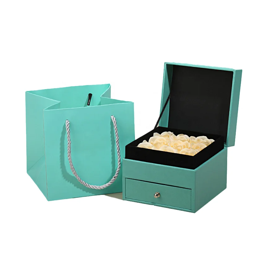 Квадратный двухслойный картонный ящик с цветком розы ожерелье ювелирные изделия обручальное кольцо подарок ювелирные изделия Подарочная коробка