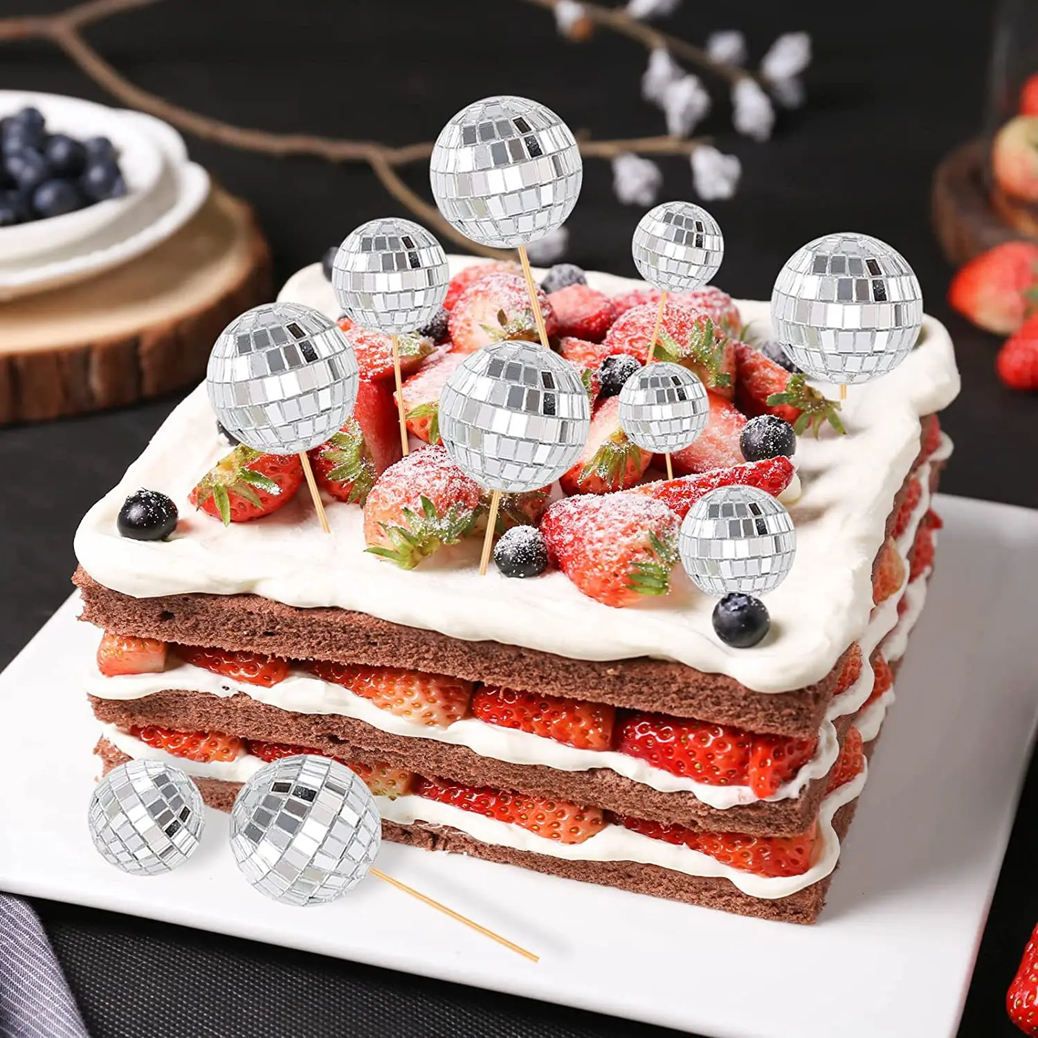 Bachelorette Party Mini Disco Ball Picks Disco Theme Cake Toppers for Cake Decorations Disco Ball Cupcake Toppers