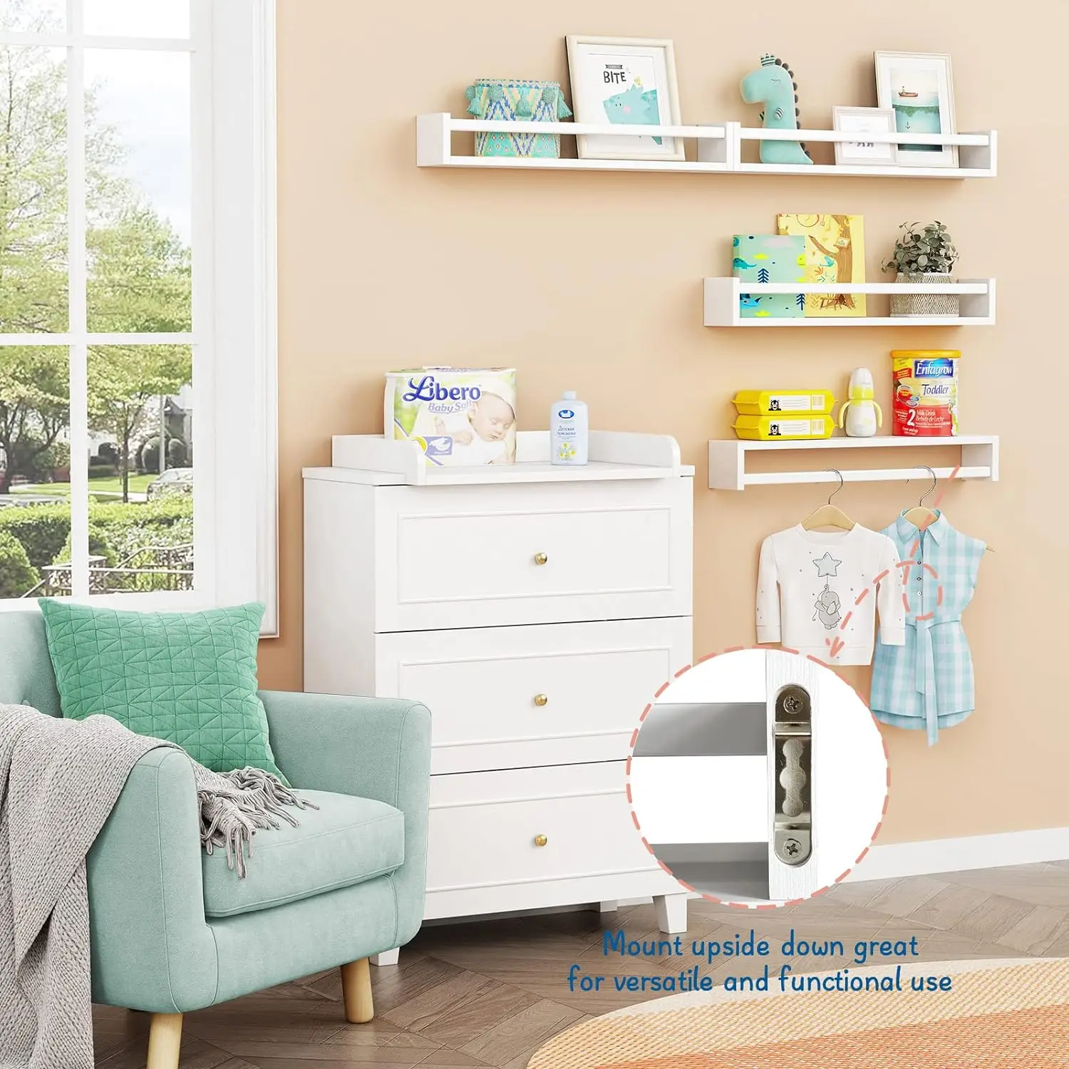 LM KIDS Custom Wholesale set of 3 Nursery wooden shelves for wall White wood wall shelf