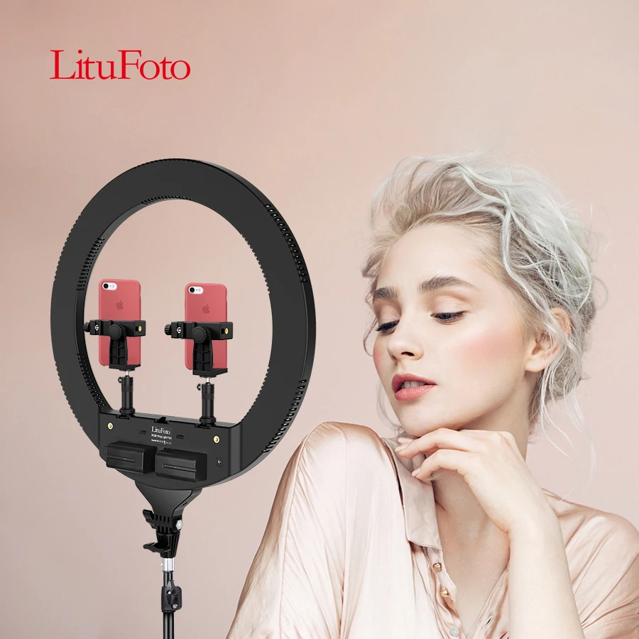 Litufoto 47cm LED Selfie Ring Light with 1.9M Tripod Stand & Flexible Phone Holder for Live Stream Brocast Makeup Video Shooting