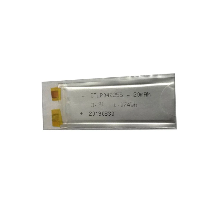 Ultra Thin Film Li-Polymer Rechargeable Battery 042255 3.7V 20mAh Single Cell Less Than 1mm Thickness