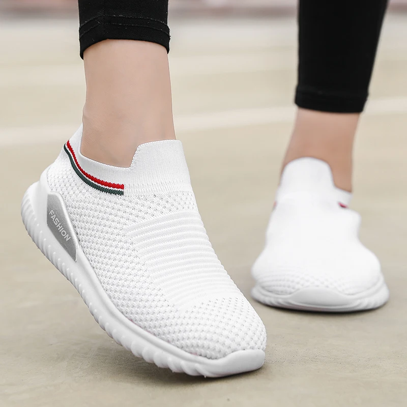 Socks shoes zapatos mujer Women Mother ladies Flat Slip on Platform Sneakers for Women Black Breathable Mesh Sock Sneaker