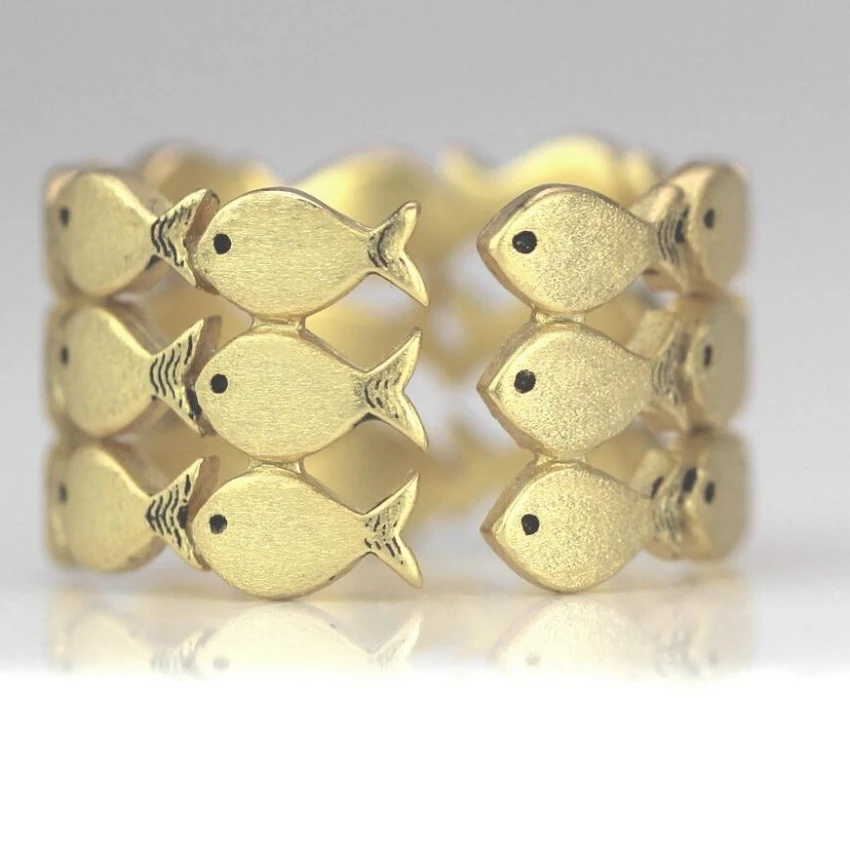 Swimming Lover Ring 316l Stainless Steel Pvd 18k Gold Plated Jewelry Wholesale Fish Swimming Ring Open Cute Fishes Ring
