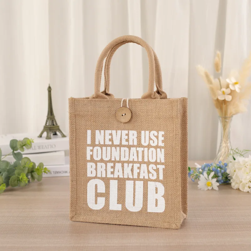 Large Capacity Custom Logo Shopping Bag Colorful Jute Handbag Custom Art Hand Carrying Fashion Retro Tote Bag